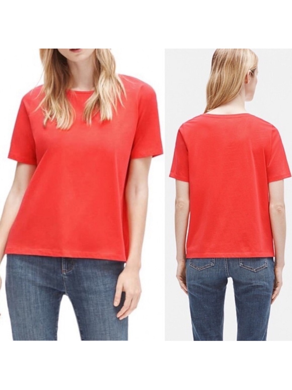 Eileen Fisher Organic Cotton Crewneck Short Sleeve Tee Shirt Mandarin Orange